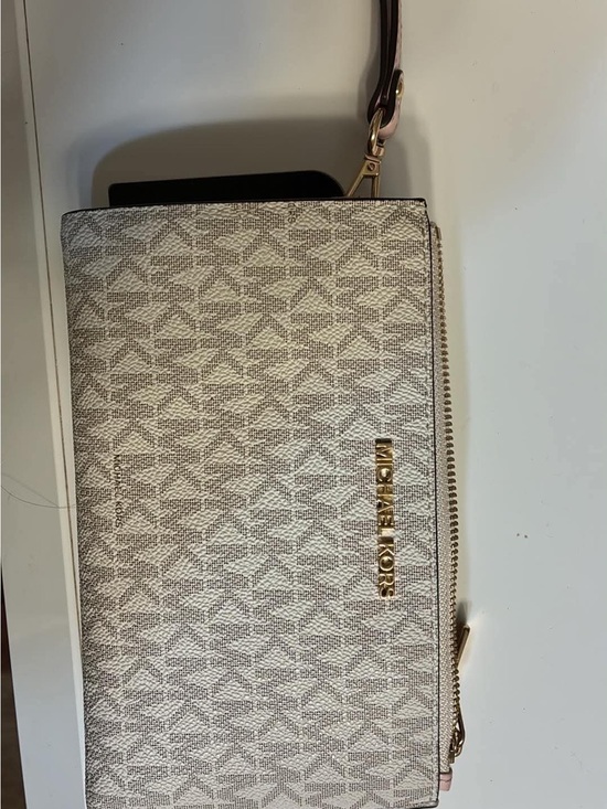 Michael Kors Handbags - Michael Kors Monogram Wristlet in Beige and Light Tan with Gold Hardware